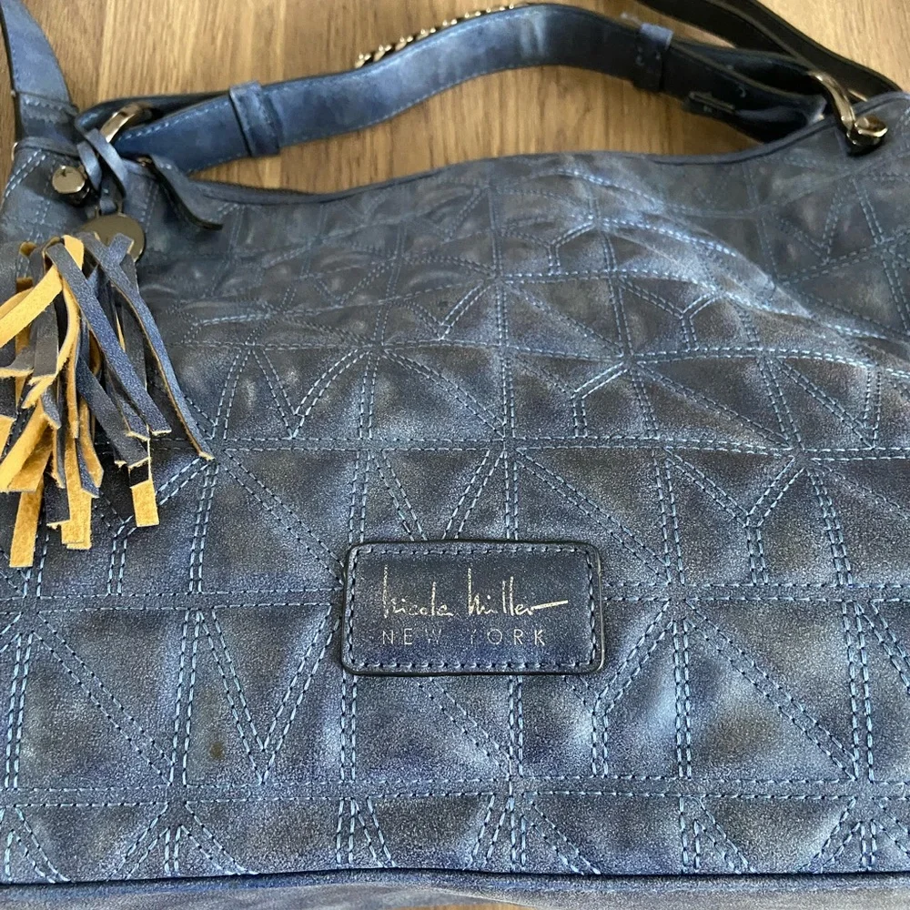 Nicole Miller Faux Suede Quilted Hobo Bag